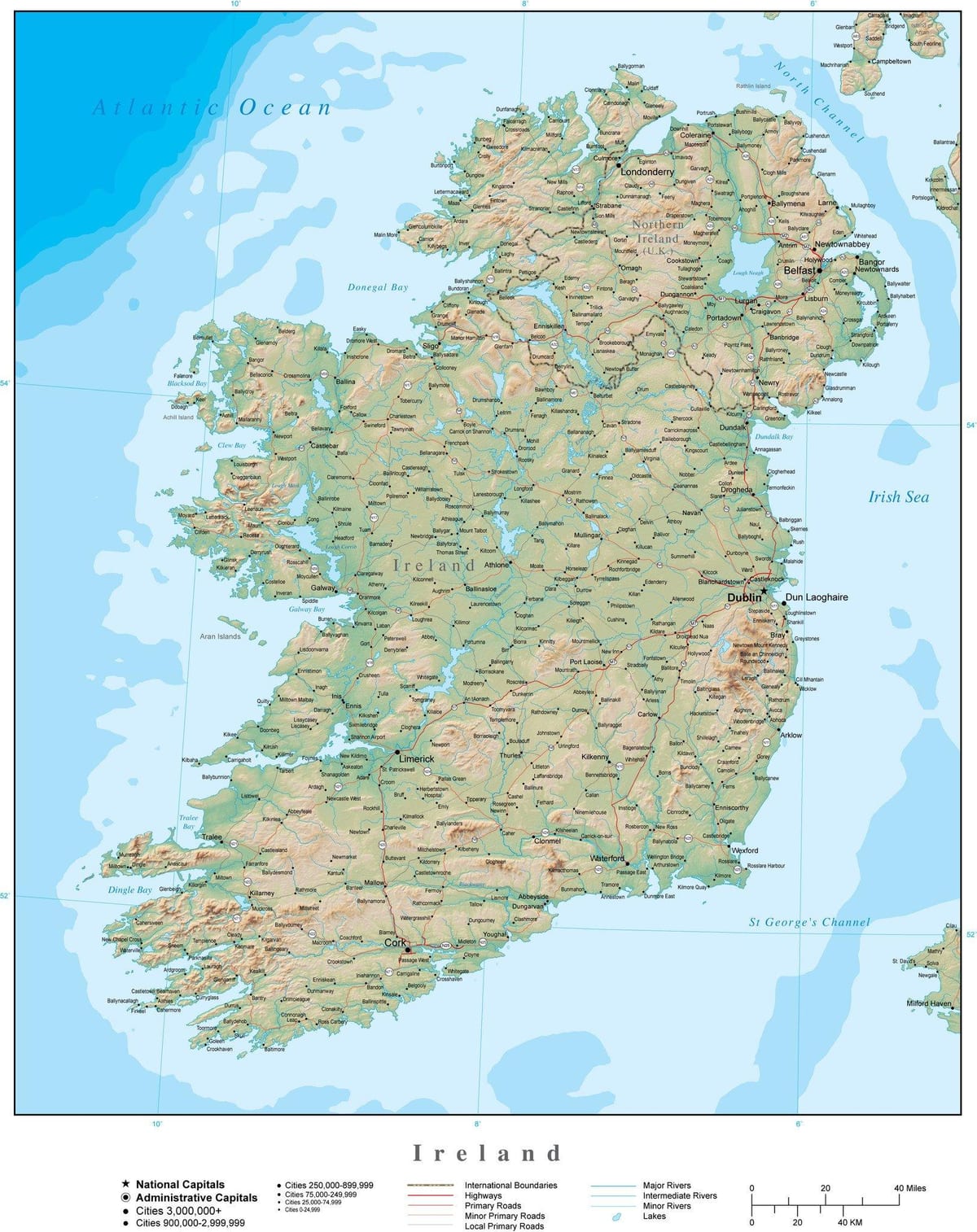 地図アイルランドの地形 
