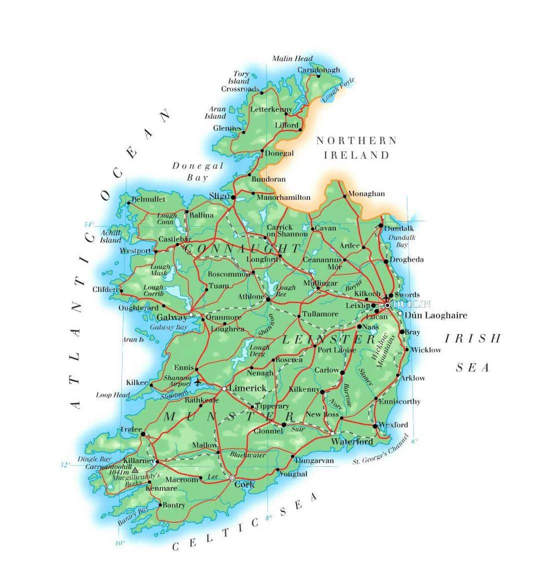 地図アイルランドの標高 