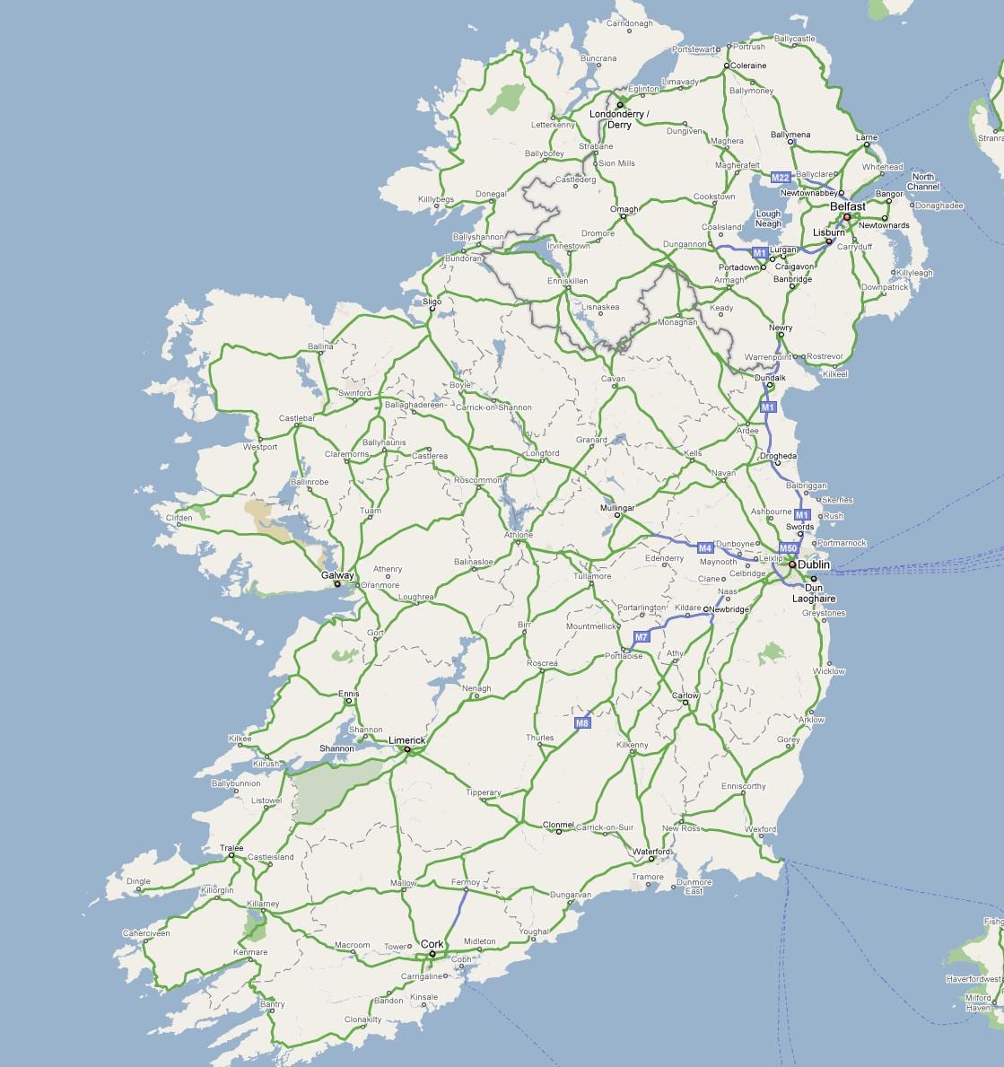地図アイルランドの高速道路