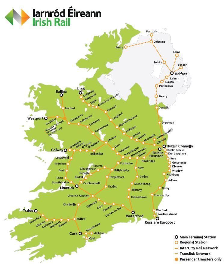 鉄道をアイルランドの地図