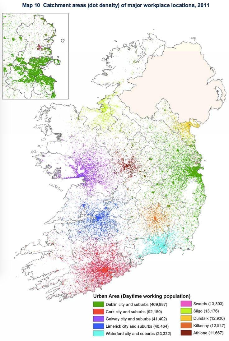 アイルランド人口密度の地図