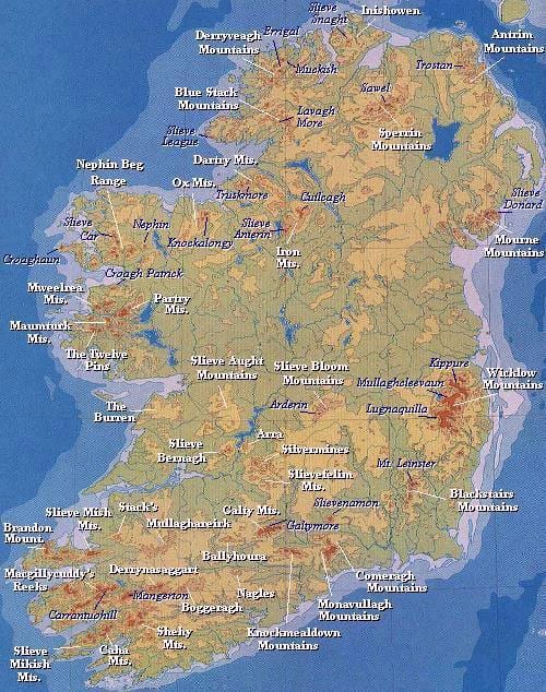 地図アイルランドの山々 