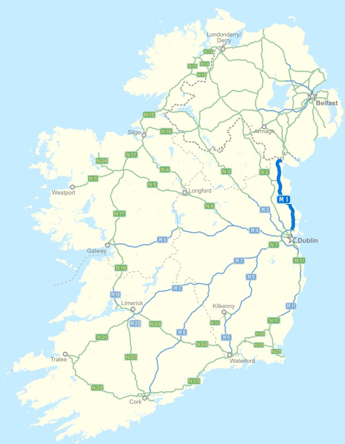 地図アイルランド自動車道