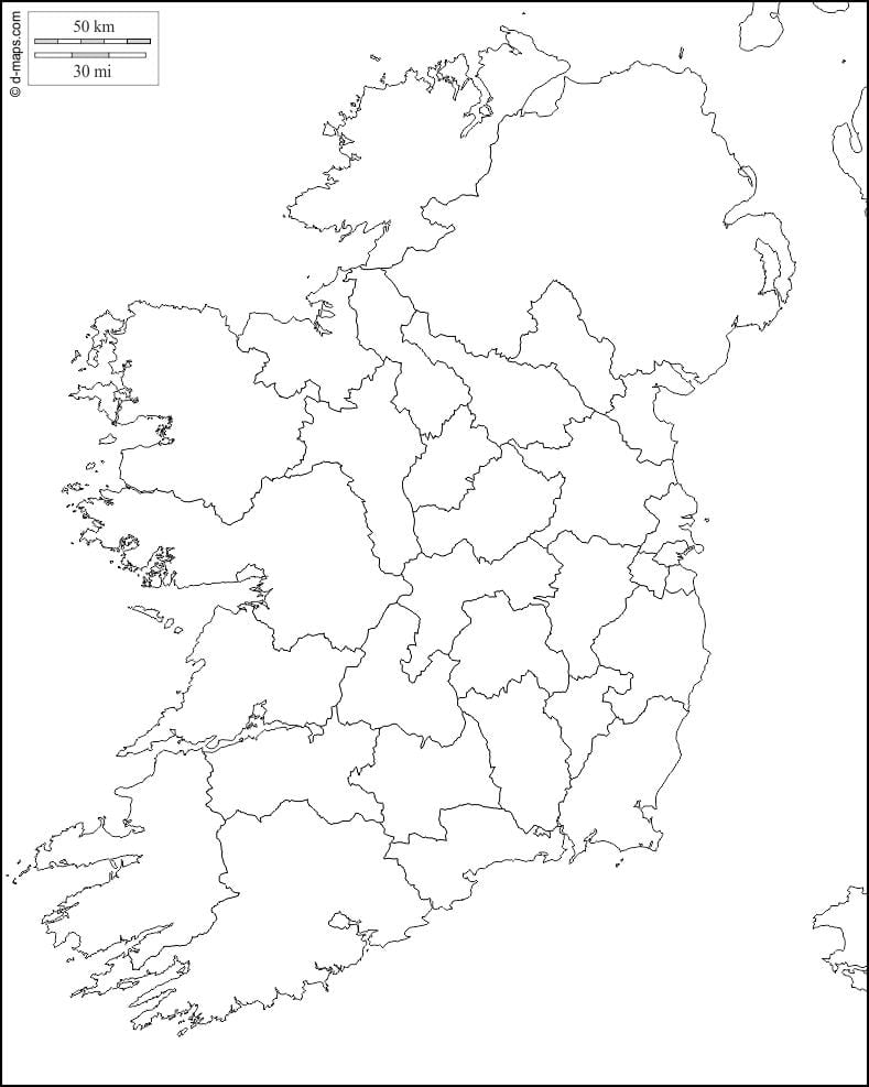 白地図のアイルランドとの県境