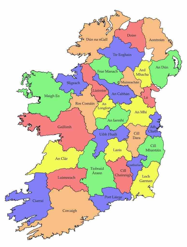 地図のアイルランド郡名
