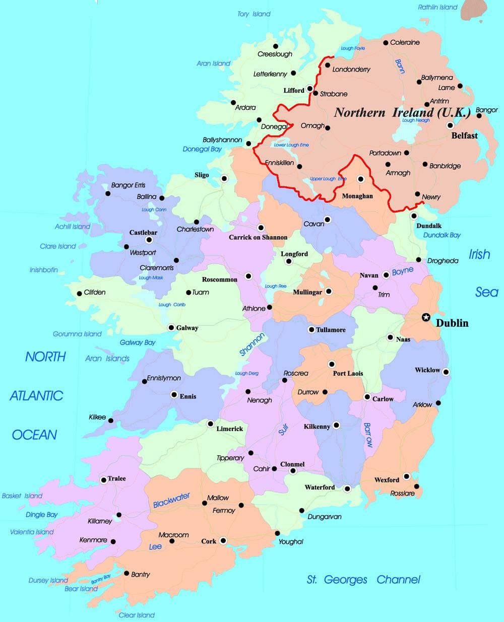 の政治地図がアイルランドと北アイルランド