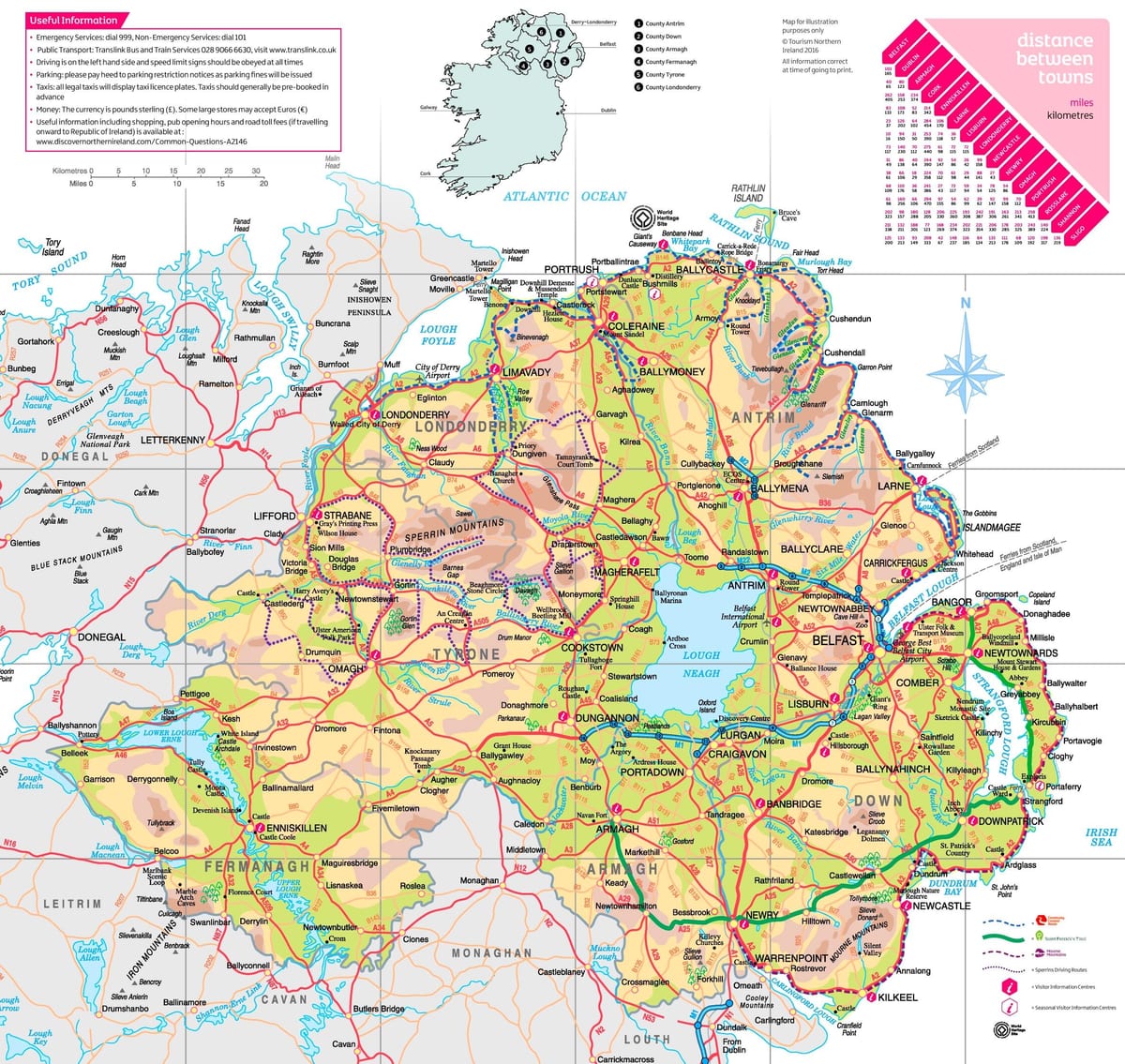 北アイルランドの見所地図