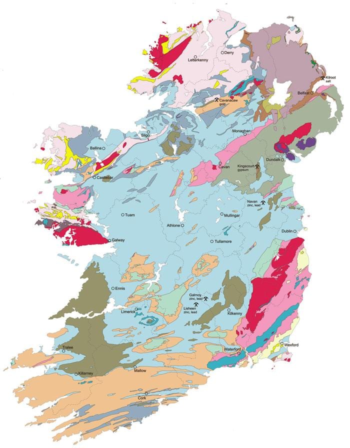 地図を地質図のアイルランド
