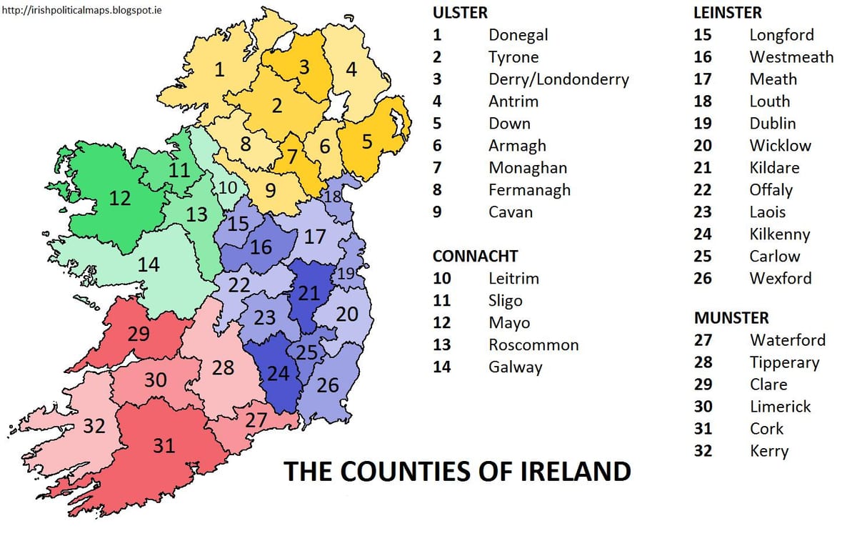地図を示すアイルランド州