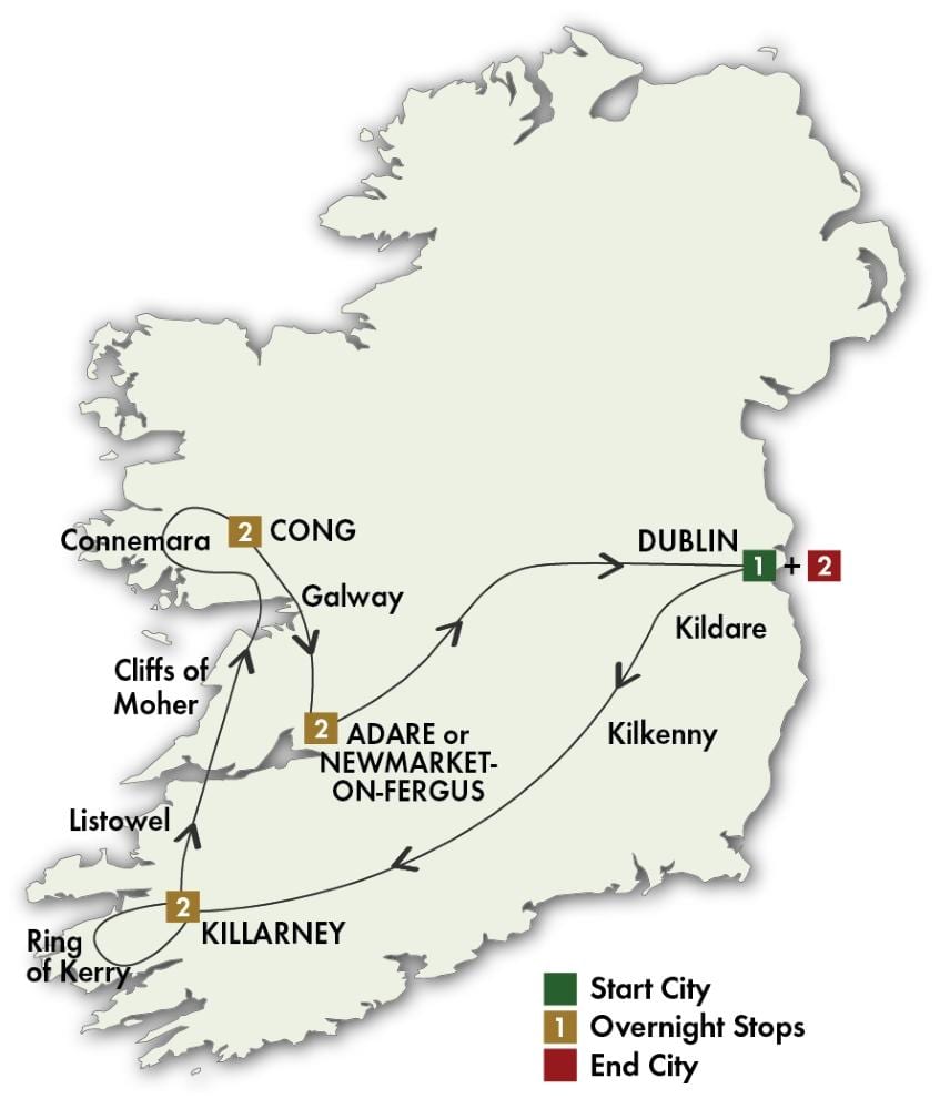 アイルランドの駆動ツアーの地図