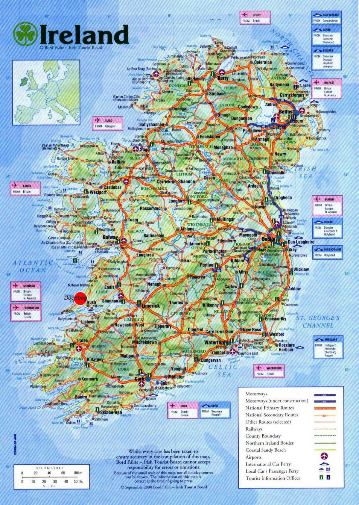 地図を示すアイルランドの観光名所