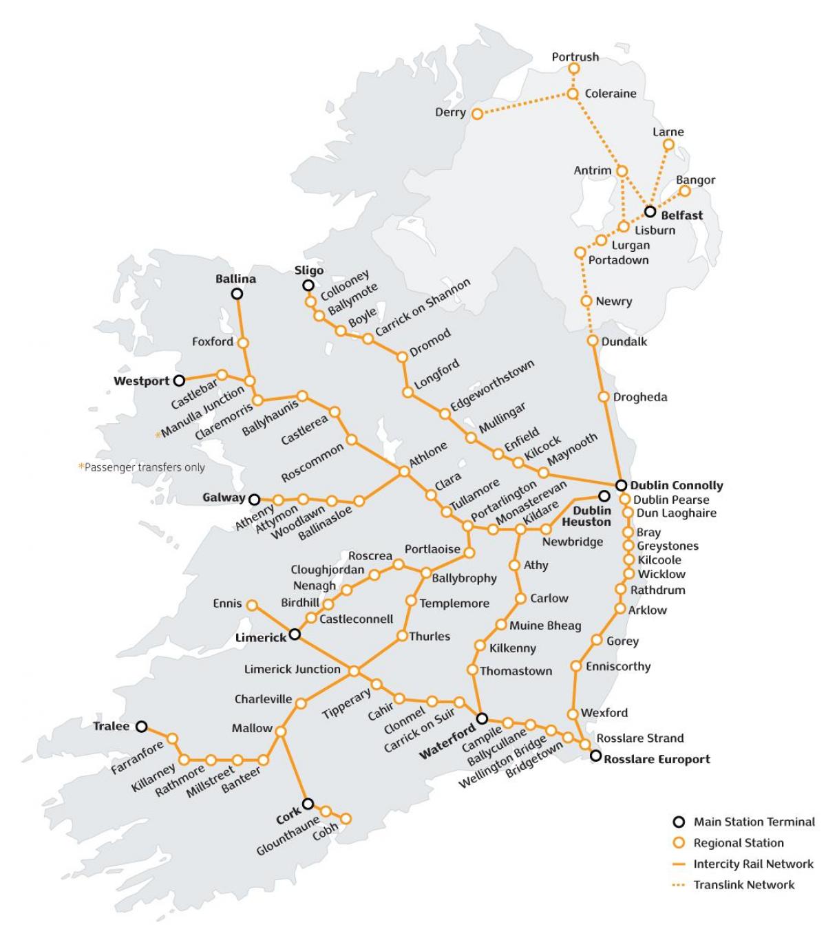 電車移動アイルランドの地図
