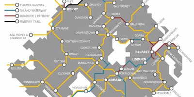 地図の北アイルランドの鉄道ネットワーク