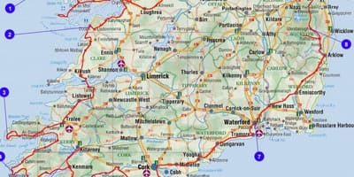  地図の南部アイルランド国では、都市