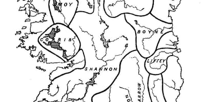 白地図のアイルランド、河川と山々